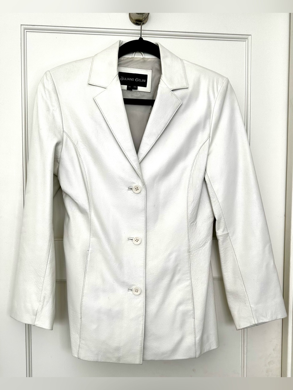 Juliano Celini Women's White Leather Blazer Jacket